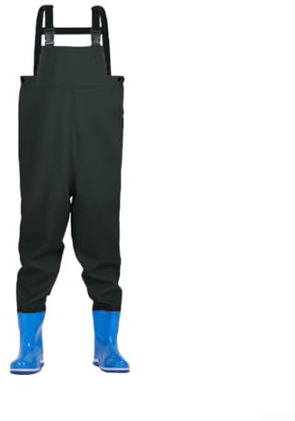 Trampolieri impermeabili da pesca con stivali integrati per bambini e ragazzi, pantaloni da pioggia in PVC per attività acquatiche all'aperto e caccia (28/29 verde)