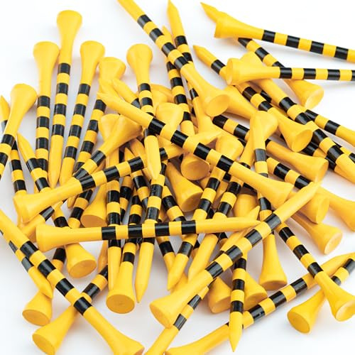 MAZEL Golf-Tees aus Naturholz/Bambus, 6,4 cm und 8,9 cm, Packung mit 50 oder 120 Stück, reduziert Reibung und seitliches Schleudern zum Üben
