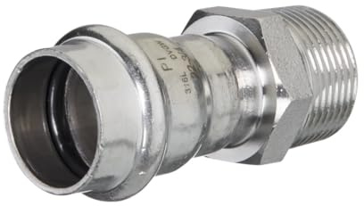 zbs24 Edelstahl Press Rohrfittings, Pressverbindungen für Edelstahlrohre, V-Press-Kontur, DVGW geprüft, mit Dichtungen für Trinkwasser (Übergang mit Aussengewinde - 1 Stück, 18 x 1/2 Zoll)