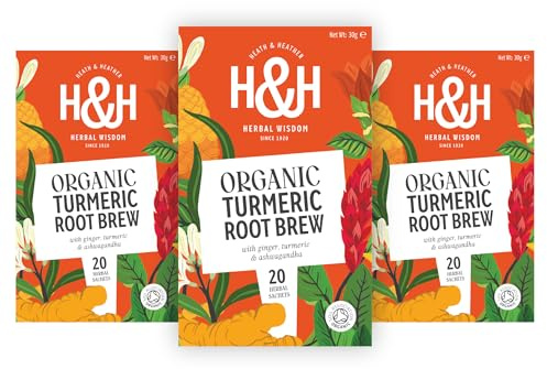 Heath & Heather Organic Turmeric & Ginger Tea Bags – 3 Pack Gift Box | Premium Turmeric Brew with Ginger & Ashwagandha | Caffeine-Free Root Tea Infusion