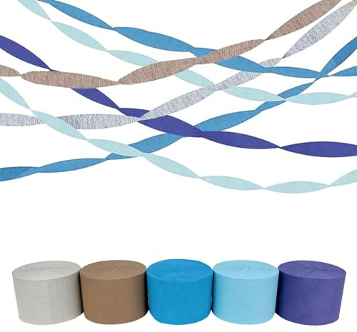 Floruvia 5 Rollen Staubiges Blau Grau Silber Krepppapier Streamer Für Hochzeitsdekorationen, Papier Girlande Dekoration Für Etwas Blau Brautparty, Geburtstag