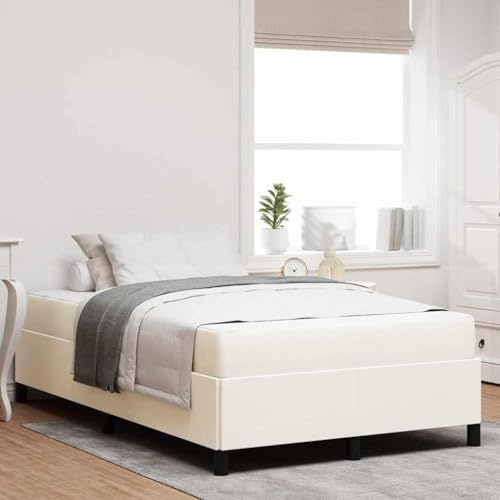 YunCangg Telaio per letto con materasso color crema, 120 x 190 cm, tessuto in legno, moderno, con rete a doghe e materasso a molle insacchettate, per camera da letto, sonno confortevole