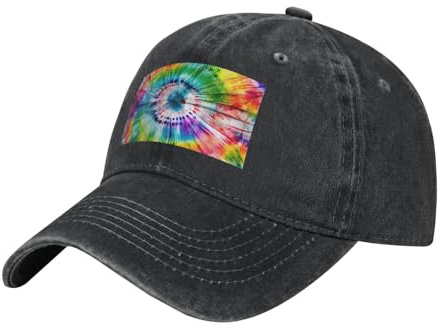 ZTPOWQA Batikfärg hippies tryck män kvinnor tvättad baseballkeps utomhus andningsbar vardaglig lätt resehatt, Svart, one size