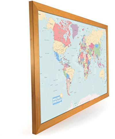 World Map Pinboard - Large 76cm X 51cm, Ready-to-Hang, Multi-Colour World Map, Laminated World Map Noteboard, Write on/Wipe Off, Eco-Friendly Beaver Board