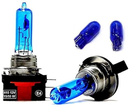 BLUETECH 2 Stück H15 XENON 9500Kelvin 15/55 Watt 12 Volt PGJ23t-1 Fassung + 2 Stück W5W 5000K Fernlicht, Tagfahrlicht und Standlicht.4Sepreis - 4 Stück