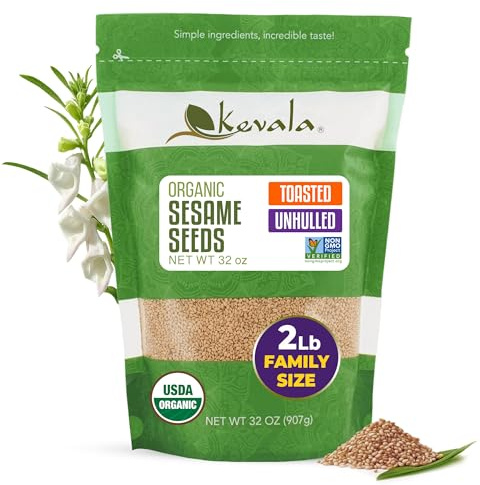 Organic Toasted Sesame Seeds (Unhulled) - Gluten-Free Topping for Asian Dishes, Ready to Eat Straight From the Bag, Roasted Seeds Great for Baking and Cooking at Home, Resealable Bag, 32 oz, 2 lb
