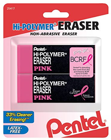 Pentel Pink BCA Hi-Polymer Block Radiergummi, groß, Pink, 2 Stück (ZEH10BCBP2)