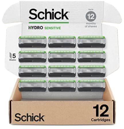 Schick Hydro Sensitive Razor Refills, 12ct | 5 Blade Razor for Men, Shaving Blades, 12 Refills