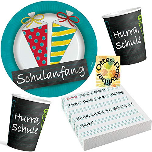 Schulanfang-Party-Set Schuleinführung Partyset 52tlg. für 16 Gäste 16 Teller 16 Becher 20 Servietten