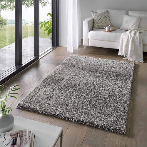 Taracarpet Shaggy Teppich Wohnzimmer Venezia Hochflor Langflor Teppiche modern Anthrazit 080x150 cm