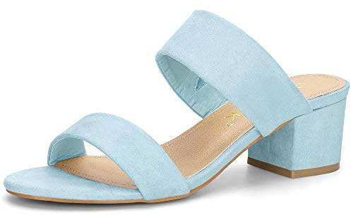 Allegra K Women's Block Heel Double Straps Slide Sandals