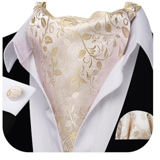 Barry.Wang Herr silke kravatt slips paisley vävd paisley mode ascot och ficknäsduk manschettknappar set bröllop formell, Champagne blomma, en storlek