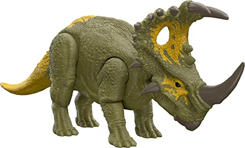 Jurassic World Dominion Attacco Ruggente - Sinoceratopo, action figure dinosauro con ruggito e attacco ad ariete per gioco classico e digitale, Giocattolo per Bambini dai 4+ Anni, HDX43