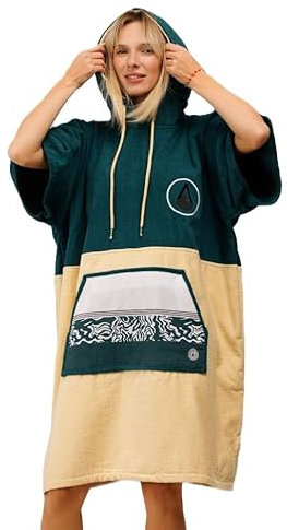 WAVE HAWAII Poncho Petrol Surfponcho 100% Baumwolle für Körpergrößen von 160-190 cm Umkleidehilfe für Schwimmen Strand Surfen Badeponcho mit Kapuze Duschponcho für Damen Herren Erwachsene
