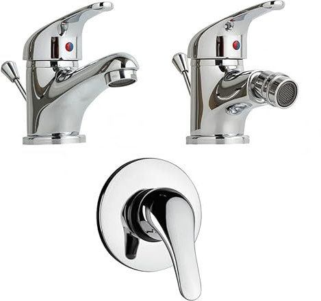 Kiamami Valentina - Rubinetti da Bagno per Lavabo, Bidet e Doccia | Set Miscelatori con Finitura Cromata | Cartuccia in Ceramica 35 mm | Flessibile 37 cm