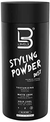L3 Polvo de peinado Level 3, polvo de aspecto natural para hombre, fácil de aplicar sin aceite ni residuos grasos, ofrece un acabado mate (60 gramos