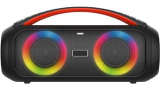 WE Enceinte de soirée BT RMS 26W, lect USB/Micro SD, Aux in, Micro in, Radio FM, 4500mAh, IPX5, Jeu de lumière, poignée de Transport, télécommande Incluse