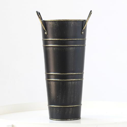 Duqulle Porte-Parapluie en Métal, Entrée Intérieure, Rond Vintage, Baril De Seau de Parapluie, Support De Cannes sur Pied, Vase De Sol en Métal Seau De Clubs De Golf