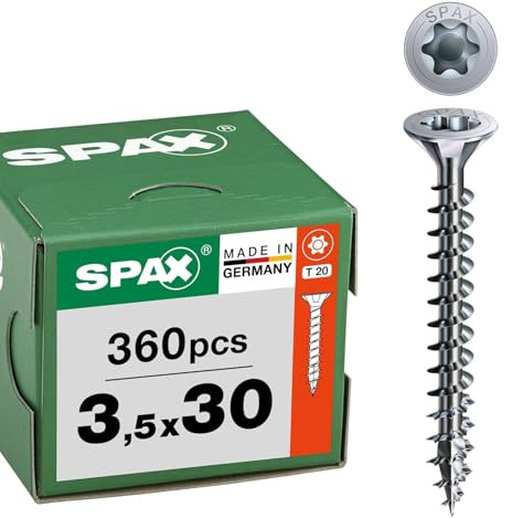 SPAX Tornillo universal 3,5 x 30 mm, 360 unidades - Tornillos para madera, rosca completa, cabeza avellanada, T-STAR plus T20, punta 4CUT, recubrimiento WIROX - 8000000286865