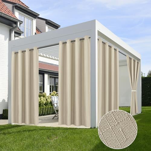 Linen Outdoor Curtains for Patio Waterproof 4 Pcs 54x108 In Cream