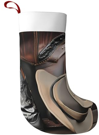 SamLng Botas de vaquero con sombrero negro occidental, medias de Navidad para colgar en la chimenea, para decoración navideña, árbol de Navidad, decoración del hogar, Negro -, talla única