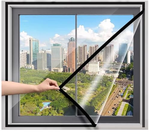 120x155cm Kit De Aislamiento Para Ventanas,Cortina Térmica Aislante,Protección Contra el Frío Película de Aislamiento Transparente,Reutilizable-Negro