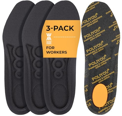 Skosulor för män och kvinnor - Poliyou Active Pro Set med 3 tjocka skosulor för Arbetsskor och stövlar Bekväma, andningsbara innersulor för män och kvinnor Worker Walker - 46 EUR