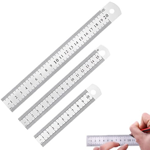 3 Piezas Regla de Acero Inoxidable,Reglas de metal de doble cara de precisión,Juego de reglas de metal con agujero para colgar,15 cm, 20 cm, 30 cm para ingeniería, educación, oficina