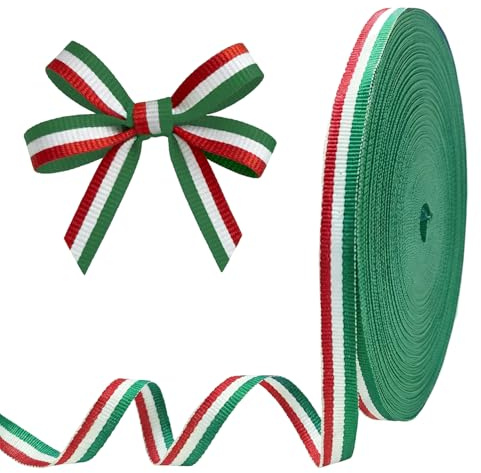 Grönt vitt rött randigt grosgrain band 10mm – 50m dubbelansikte grönt rött polyesterband för gör-det-själv-hantverk, presentförpackning, festdekoration