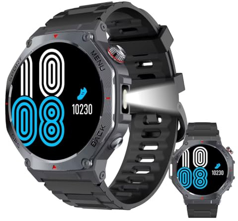 leewill V20 Smartwatch Militar GPS, 3ATM(30m) Impermeable Reloj Inteligente Hombre, 30 Días en Espera, 170+ Modos Deporte, Monitor Cardio, Llamadas Bluetooth, Esfera IA+ChatGPT, 1.43'' AMOLED, Negro