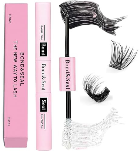 2-in-1 Lash Bond & Seal, Strong Hold Cluster Lashes Glue Bond and Seal - Waterproof Eyelash Glue for DIY Individual-Eyelash Extensions - Latex-Based Formula, Long-Lasting Mascara Effect
