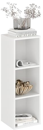 KOMTO Bücherregal Klein Weiß – Würfelregal mit 3 Fächern, Cube Regal für Wohnzimmer, Kinderzimmer, Nachtisch für Schlafzimmer | Standregal Nubo 31,4 x 90,4 x 29 cm