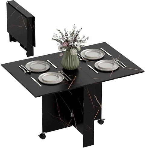 HOMCOM Tavolo da cucina pieghevole per 6 persone 120x80x73 cm Marmo nero