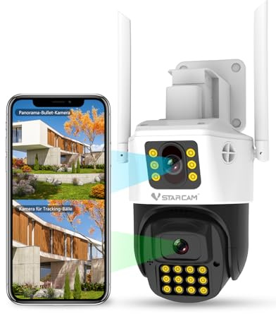 VSTARCAM 3MP+3MP Überwachungskamera Aussen, 2K Dual Kamera Überwachung Aussen, 360° Schwenken & Neigen, Individueller Alarm-Sound, 2.4GHz WLAN, PIR Bewegungsmelder, Farb-Nachtsicht, 2-Wege-Audio