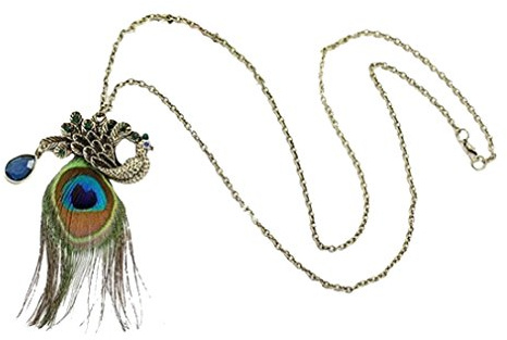 YAZILIND Pfau Feder Lange Halsketten Schellfisch Aussagen Kristall Kragenchoker Chunky Für Frauen Colorful (Pfauenfeder Halskette)