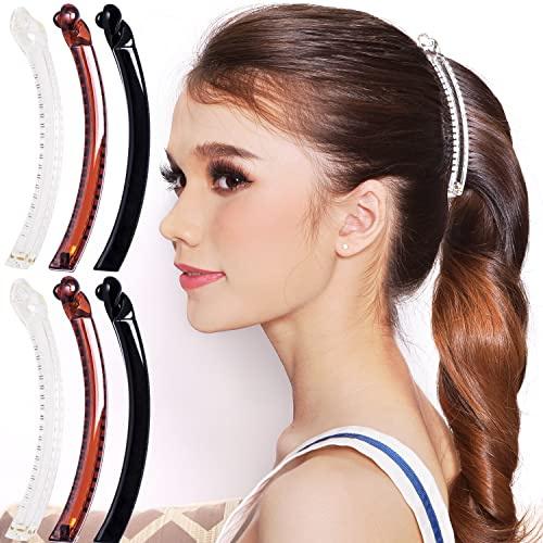RC ROCHE 6 Stück Bananenspange Haare Banana Clip, Medium Braun Schwarz | Bananenklammer, Mehr Volumen, Starker Griff, für Dickes und Dünnes Haar, Hochstecken, Halboffene Frisuren, Arbeit, Alltag