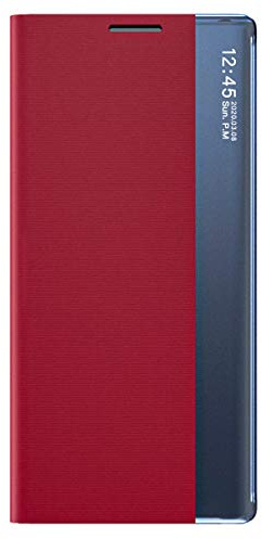 TANYO Smart View Schutzhülle für Samsung Galaxy S20 FE (Fan Edition), Prime Schutzhülle mit transparentem Sichtfenster, elegant, Spiegel, Flip Case Cover mit Faltbarer Standfunktion – Rot