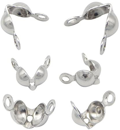 100 PCS Bead Tips Stainless Steel Knot Covers Clamshell End Cap Crimps Beads Ball Chain Connector Clasp for Jewellery Craft Making 2.4mm