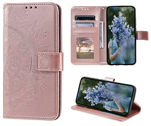 CoverKingz Handyhülle kompatibel mit iPhone 14 - Handytasche mit Kartenfach Klapphülle Case - Handy Hülle klappbar Motiv Mandala Rosegold