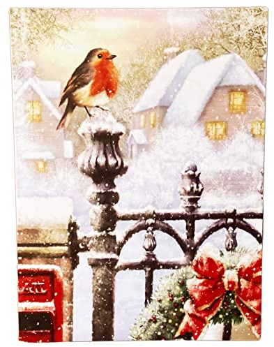 Darthome Snowy Robin LED Canvas Art Light Up House Window Christmas Scene Xmas Wall Decor 30cm x 40cm