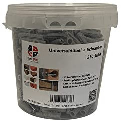 BATIFIX Universal 4-Fach Spreizdübel Box + Schraube mit Senkkopf 250 Stück für Befestigungen in Voll- und Hohlmaterialien (Dübel 6x30 Ø6 + Schraube 4,5x40)