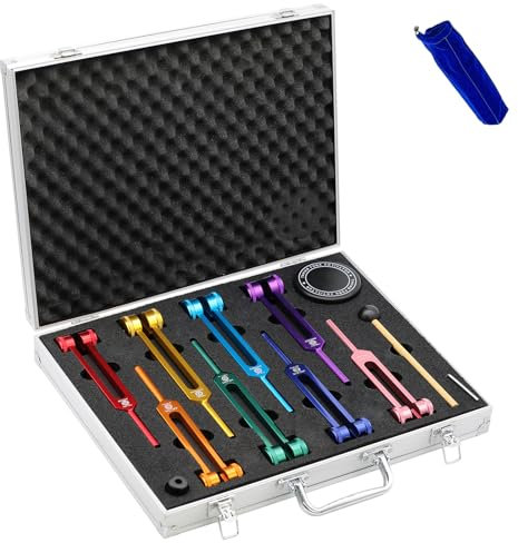 Chakra-Stimmgabel-Set, gewichtete Stimmgabeln in 8 Farben, 7 Chakra- und 1 Seelenzweck-Stimmgabel für DNA-Heilung, Klangtherapie, Yoga, Meditation