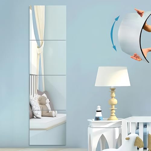 DONGDA Acryl Spiegelfliesen Selbstklebende, Bruchsicher Klebespiegel Flexibler Spiegelfolie Wandspiegel, HD Spiegel Selbstklebend Klein Spiegel zum Kleben Dekospiegel (4 Stück, 20 x 20cm)