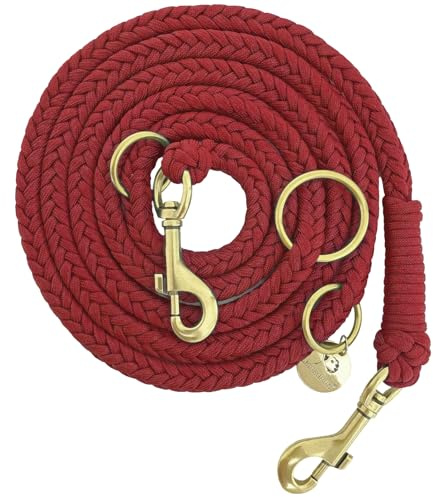 Leisegrün Paracord Hundeleine 2m | Handgefertigte Leine 3-Fach verstellbar | Handmade für kleine und mittelgroße Hunde (Ruby, 2 m) | Farbe: Rot