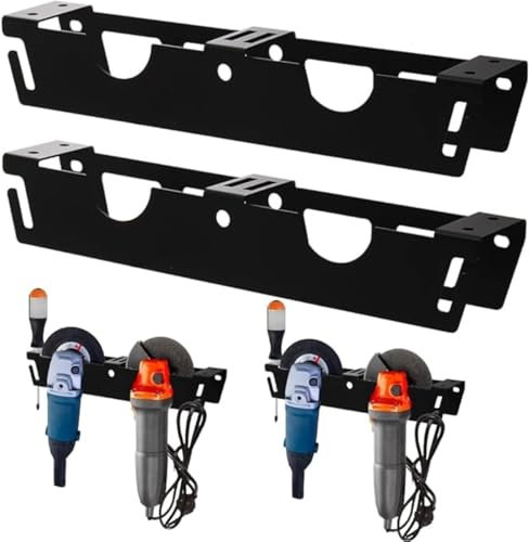 2 Pack Angle Grinder Holder - 2 Bay Power Tool Stand, Garage Wall Mount Bracket for Grinders, Cutters, Polishers, Screwdriver