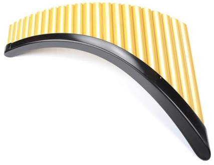Panflöte aus Bambus 22-Rohr-Gold-Vorhand-Rechtshänder-verbessertes traditionelles Holzblasinstrument-Panflöte aus Kunststoff mit Sockel(Left)