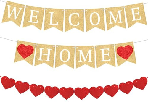 Welcome Home Banner Welcome Home Decorations Gold Glitter 8 Ft Strand Sign for Housewarming Homecoming Return Party Decorations