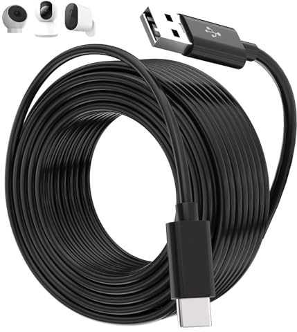 USB-C-Kabel, 8 m, extra langes Strom-Verlängerungskabel, kompatibel mit Mi-Kamera, 2K-Sicherheitskamera, Ring-Pan-Tilt, für CCTV YESKMO eufy, USBA auf USB-C-Ladekabel für Sicherheitskameras, Weiß