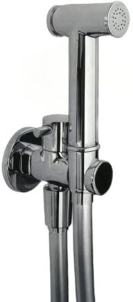 Set Idroscopino WC Completo in Ottone Cromato | Doccetta Bidet con Flessibile, Rubinetto di Arresto e Supporto a Muro