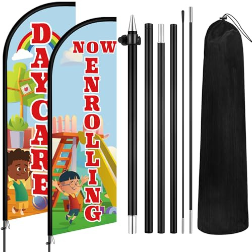 Fanfanwin 2 Set 7 ft Now Enrolling Daycare Feather Flags, Simple